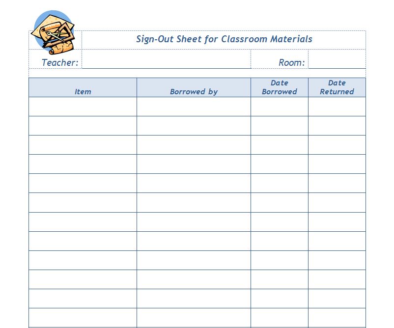 Free Printable Sign Out Sheet For Classroom