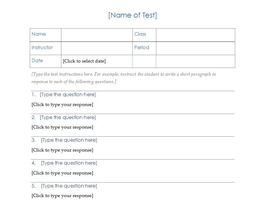 Free Essay Test Template