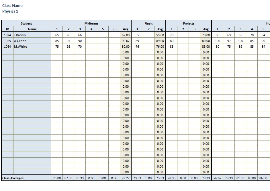 Teacher Gradebook Template from exceltemplates.net