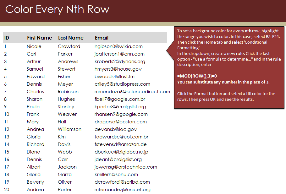 Highlight Rows in Excel