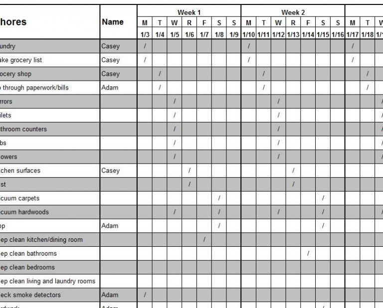 Weekly Cleaning Schedule Template Excel