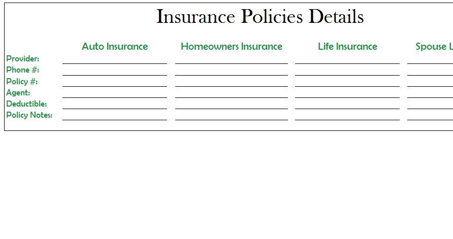 Insurance Policies List