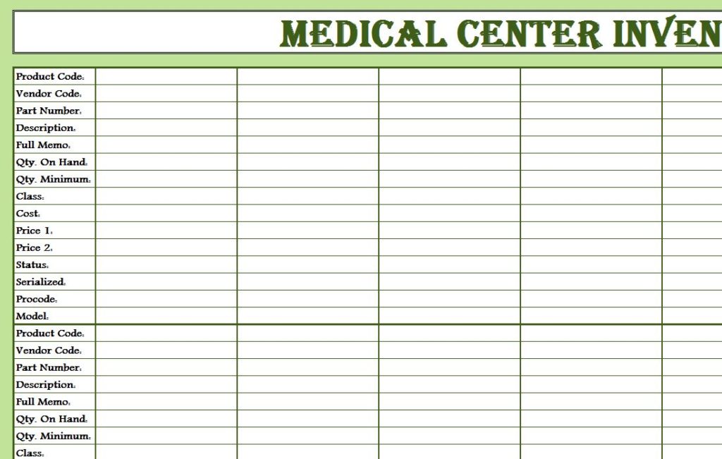 Medical Center Inventory Sheet