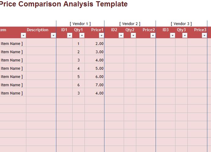 Pricing Comparison Excel Template from exceltemplates.net