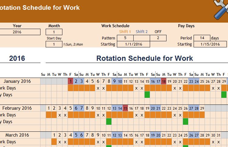 free work rotation schedule template