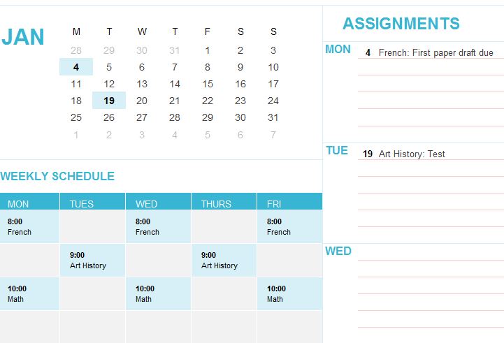 Student Calendar Template