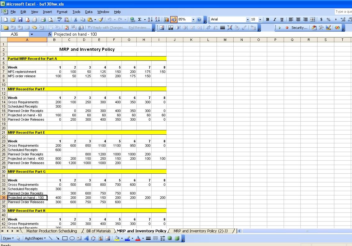 Excel Production Planning Template