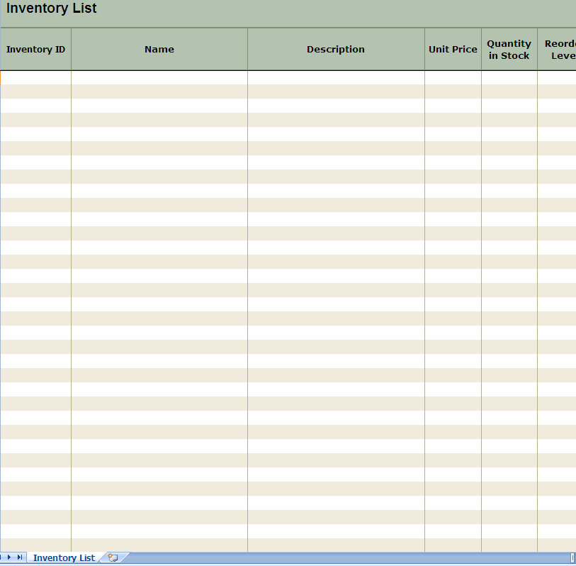 Inventory List Spreadsheet Template for Excel