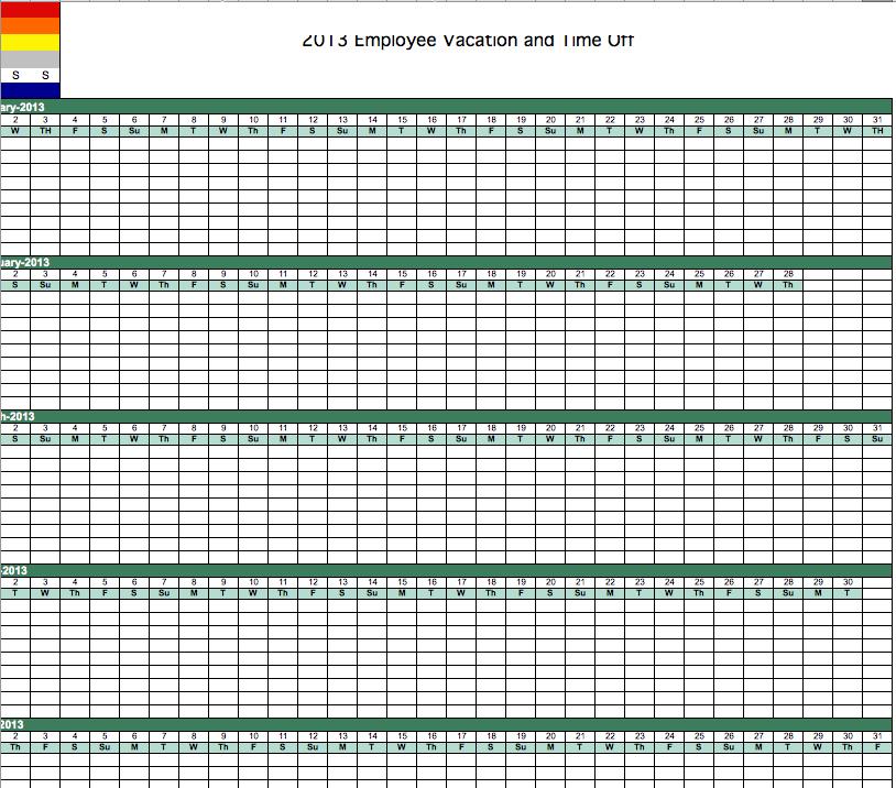 2013 employe vacationtracking calendar template for excel