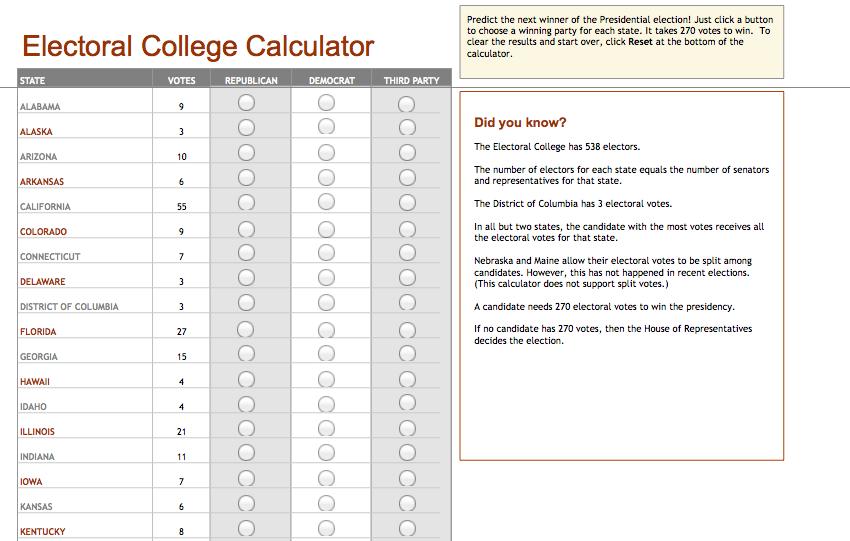 electoral college tracking calculator