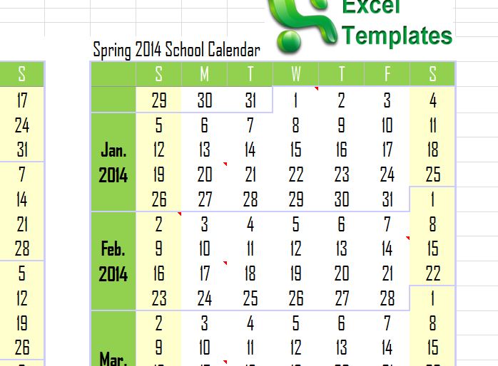 2014 Academic Calendar Template