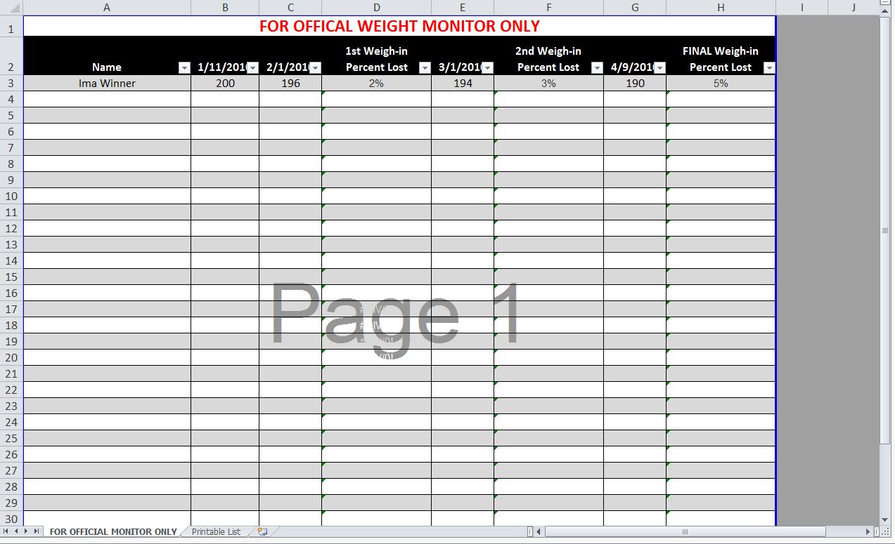 Biggest Loser Spreadsheet Biggest loser spreadsheet template excel