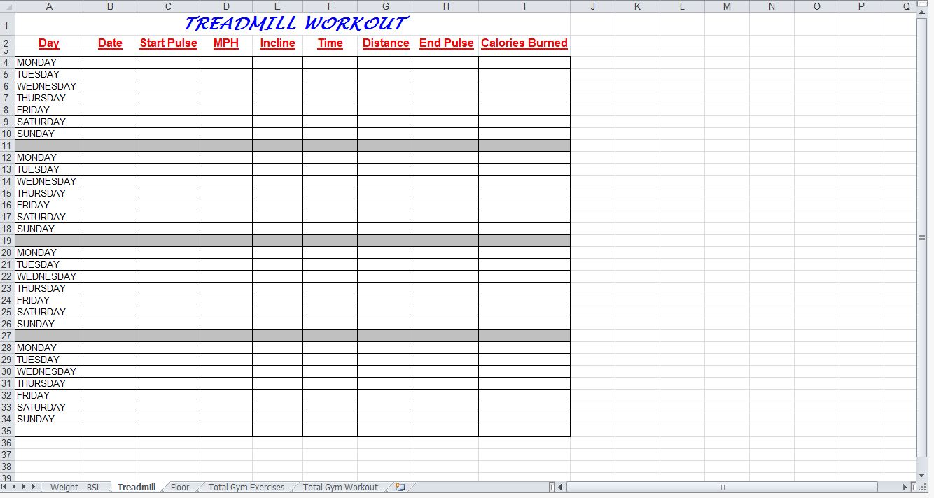 Total Gym Workout Plan Spreadsheet