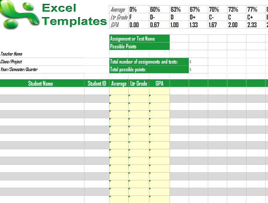 Microsoft Excel Gradebook Template