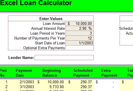 excel loan calculator