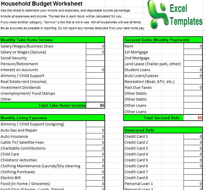 household budget excel year