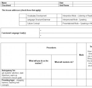 Screenshot of the Foreign Language Lesson Plan Template