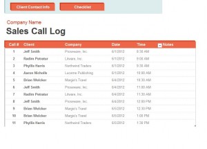 Call Log Spreadsheet Screenshot