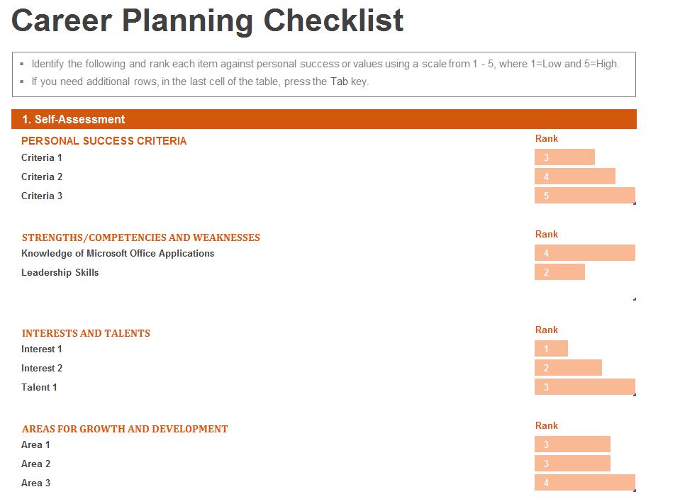 Career Planning Checklist Screenshot