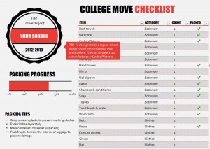 screenshot of the College Move In Checklist
