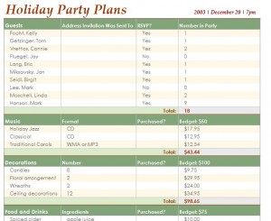 Screenshot of the Event Planning Template