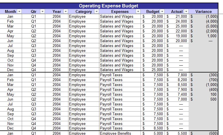 Screenshot of the Expense Budget Template