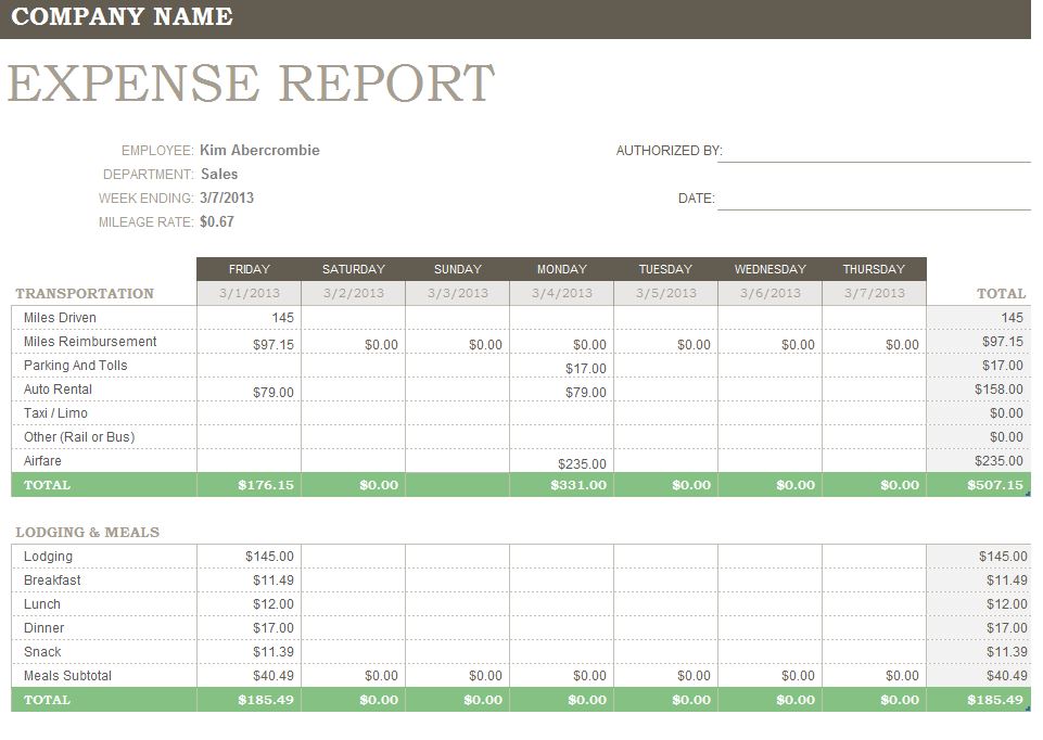 Expense Report Forms Free screenshot