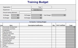 Screenshot of the Training Budget Template