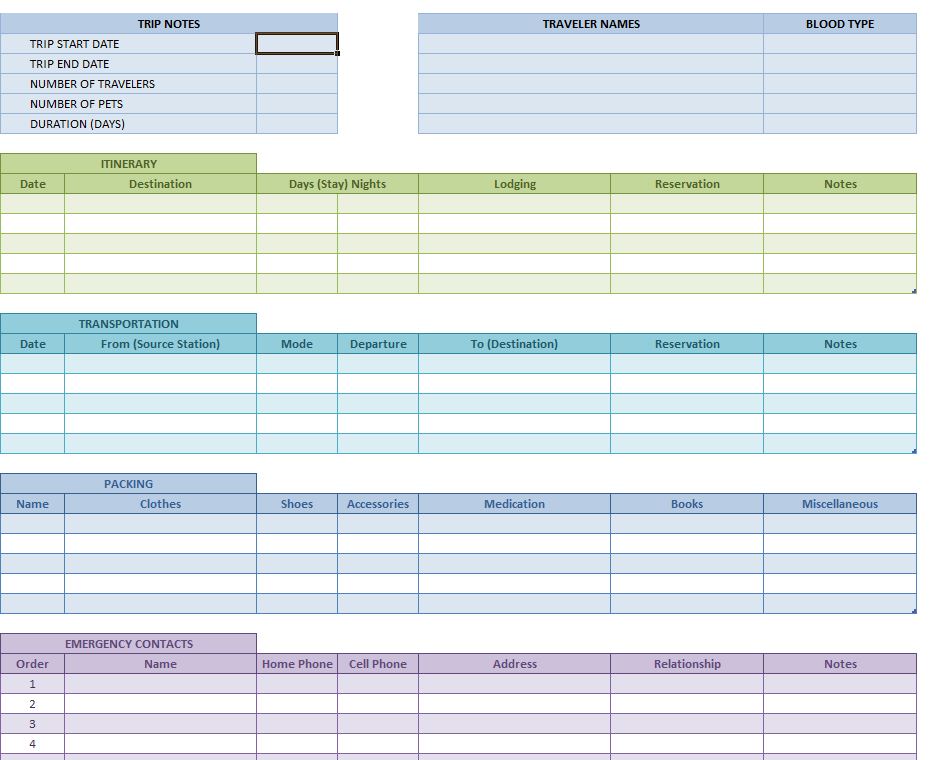 Itinerary Format In Excel