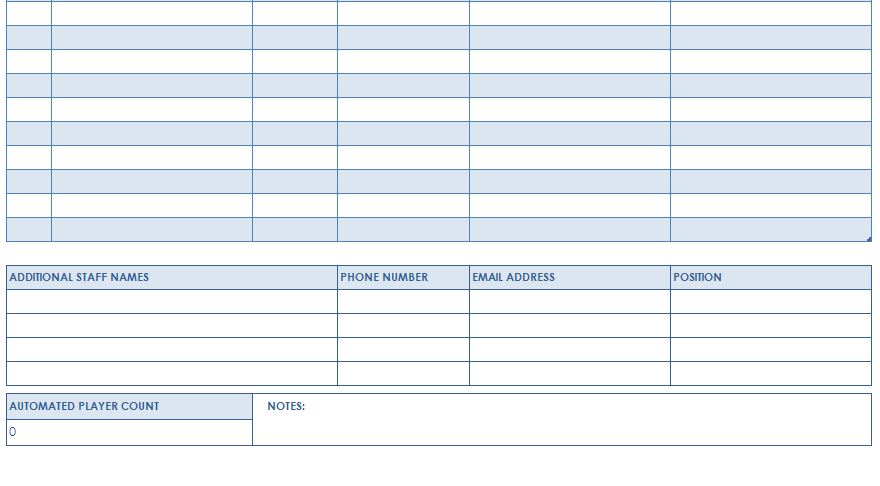 Screenshot of the Football Roster Template