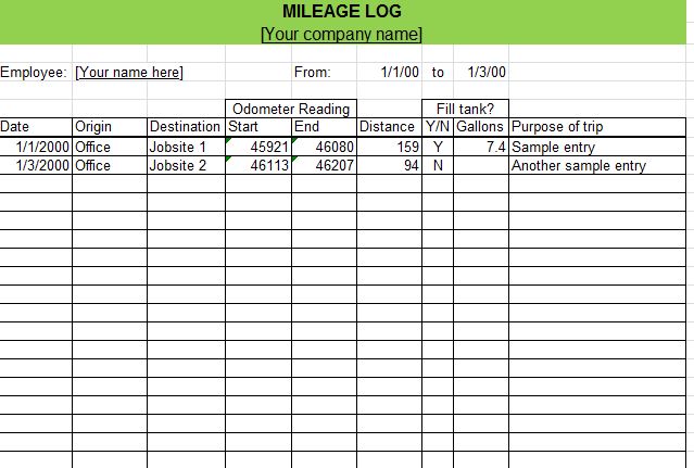 Mileage Template for Excel Screenshot