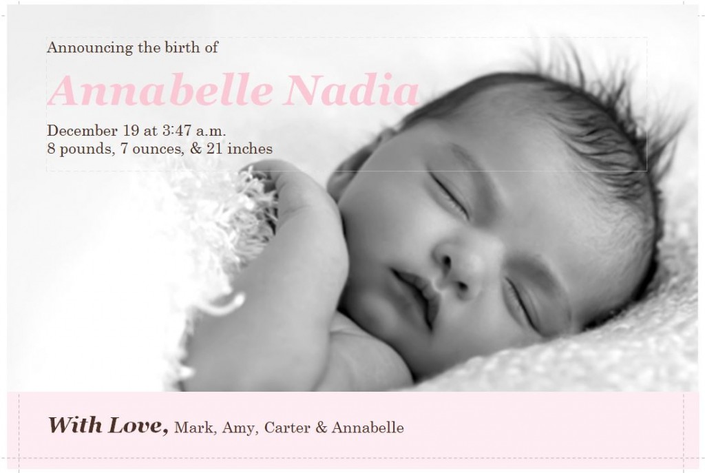 screenshot of the Birth Announcement Template
