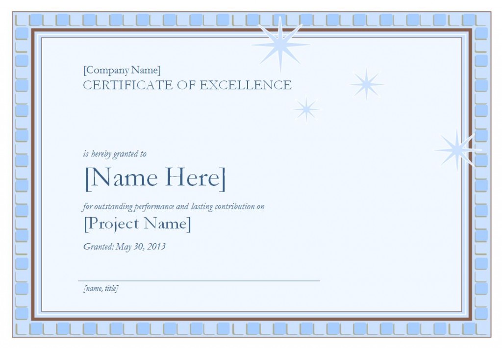 The certificate of excellence template
