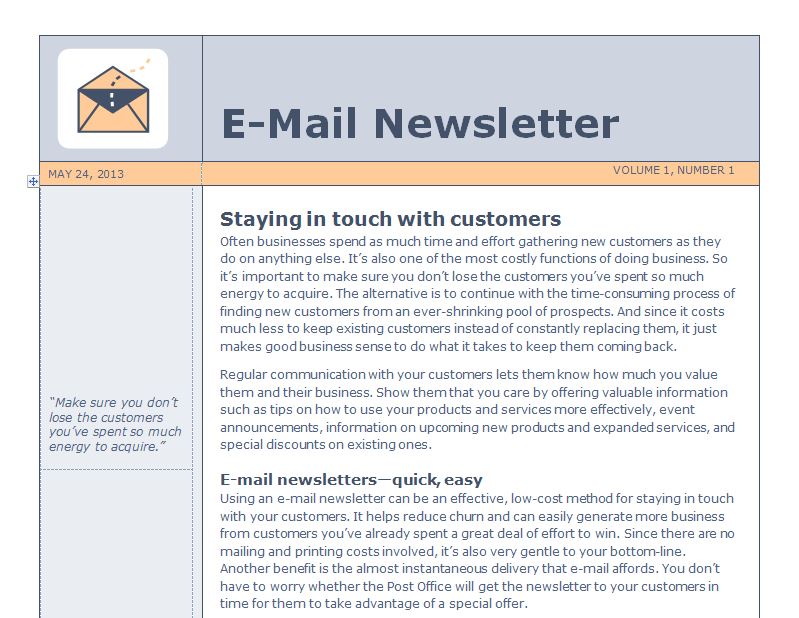 Screenshot of the Email Newsletter Template
