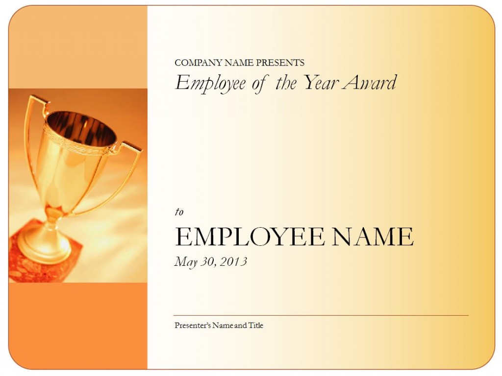 Screenshot of the Employee of the Year Certificate