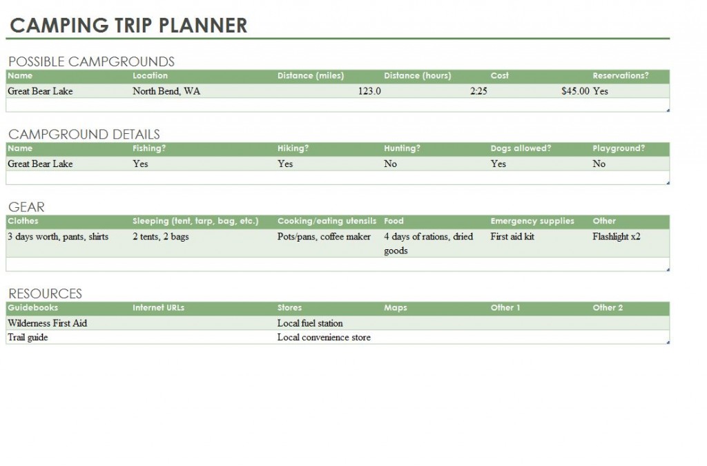 Camping Trip Planner Template