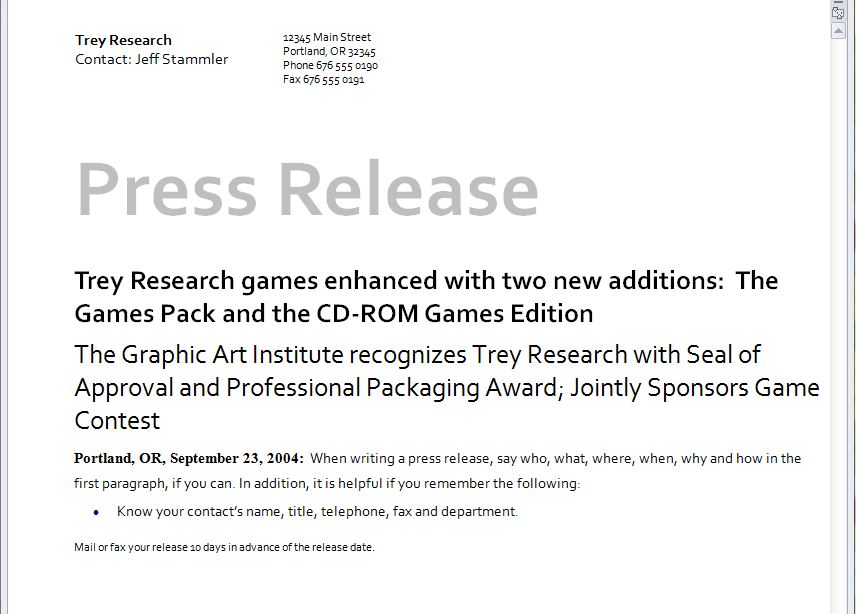 Free press release template
