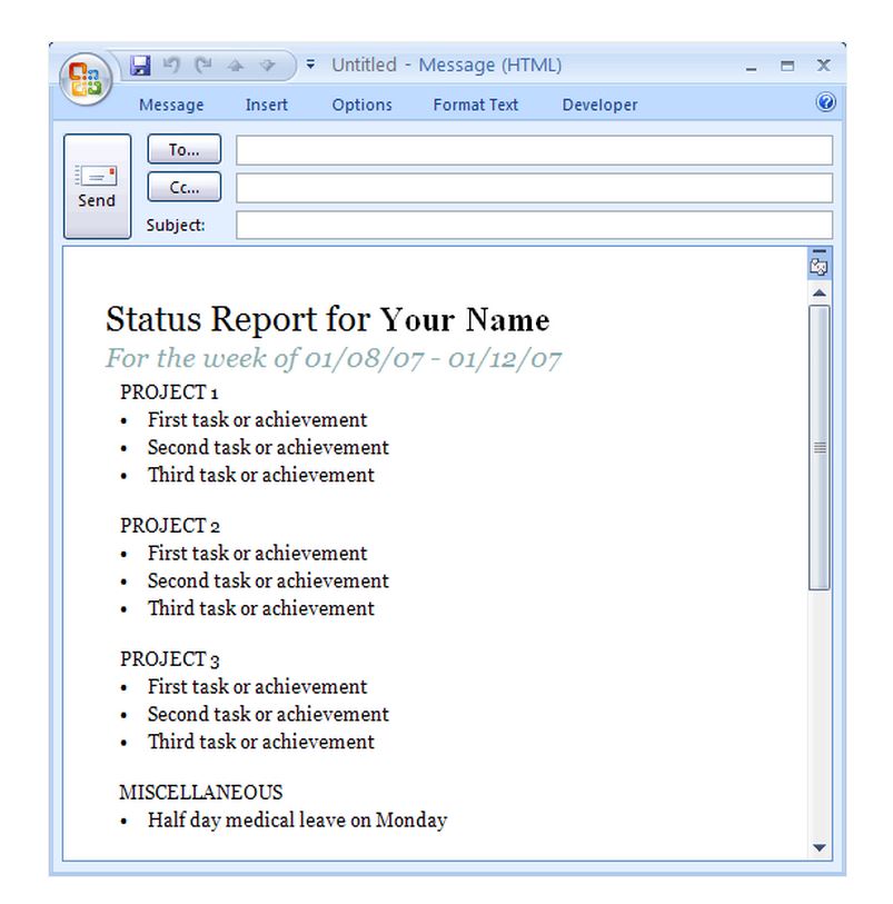 Daily Status Report Format Mail