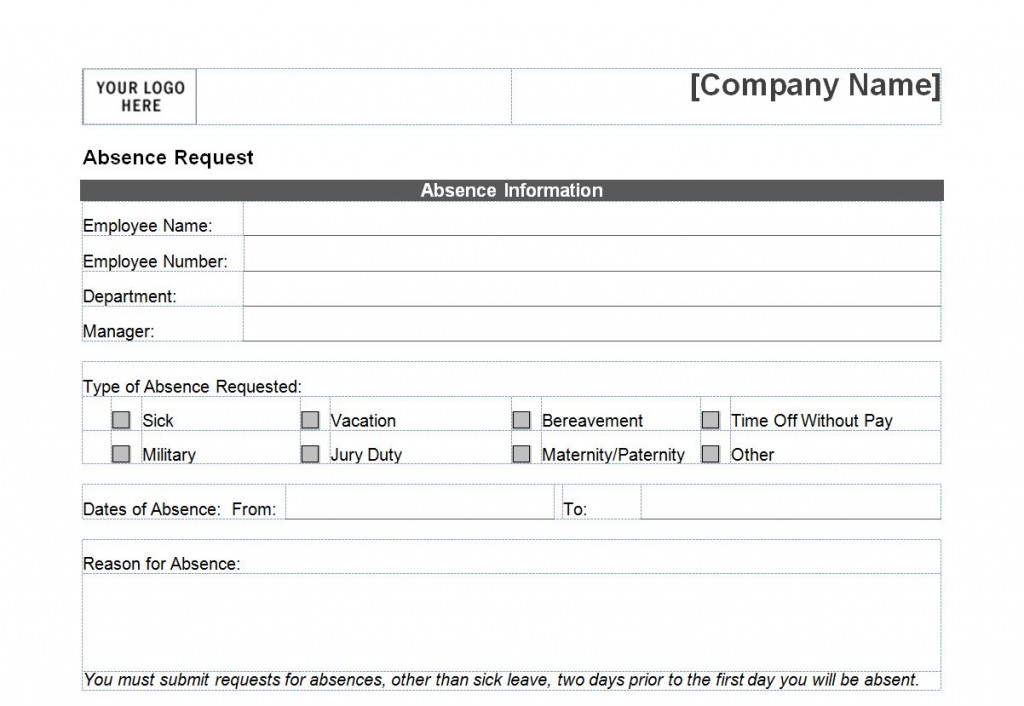 Photo of the time off request form