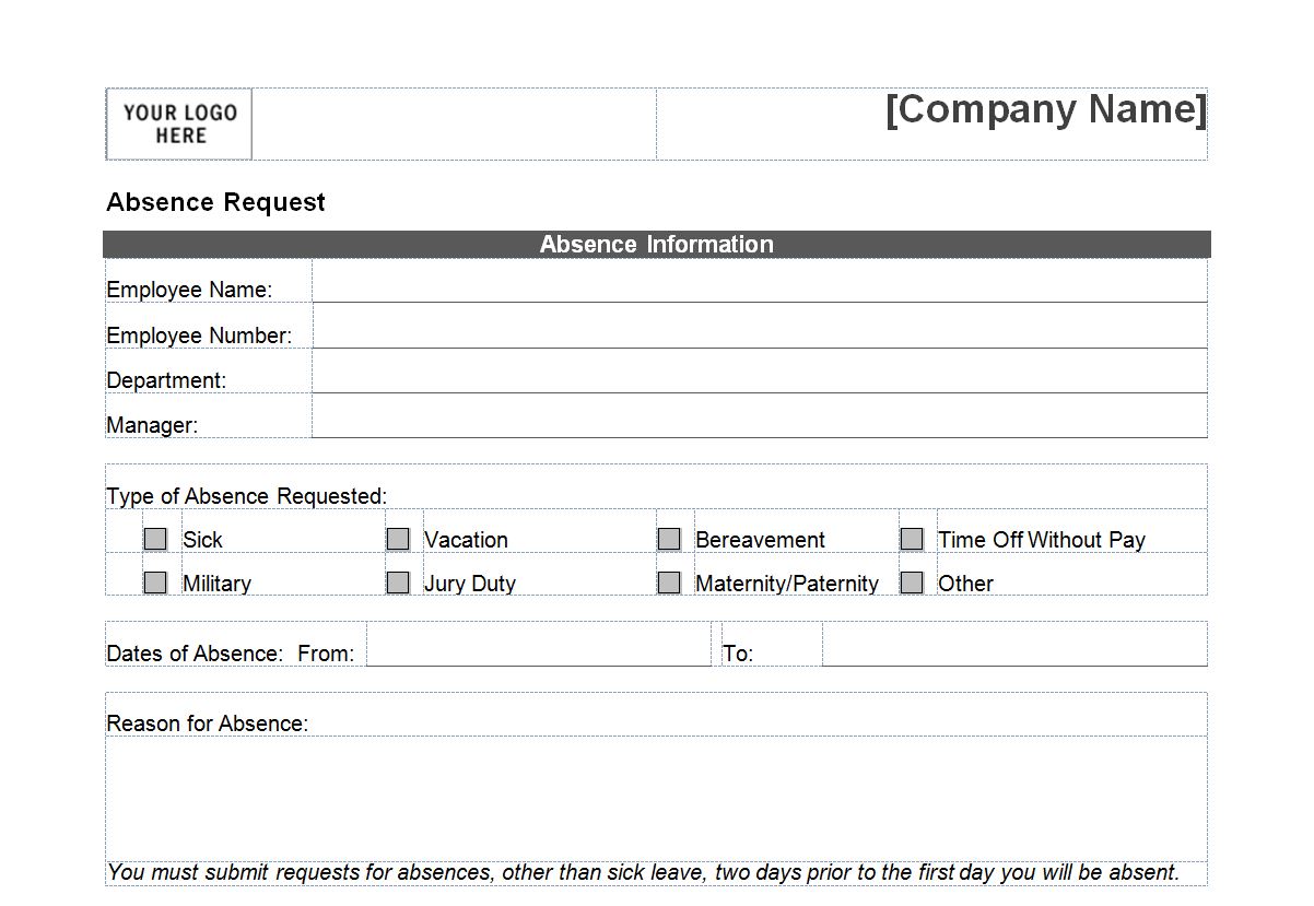Time Off Request Form Day Off Request Form Day off request form template