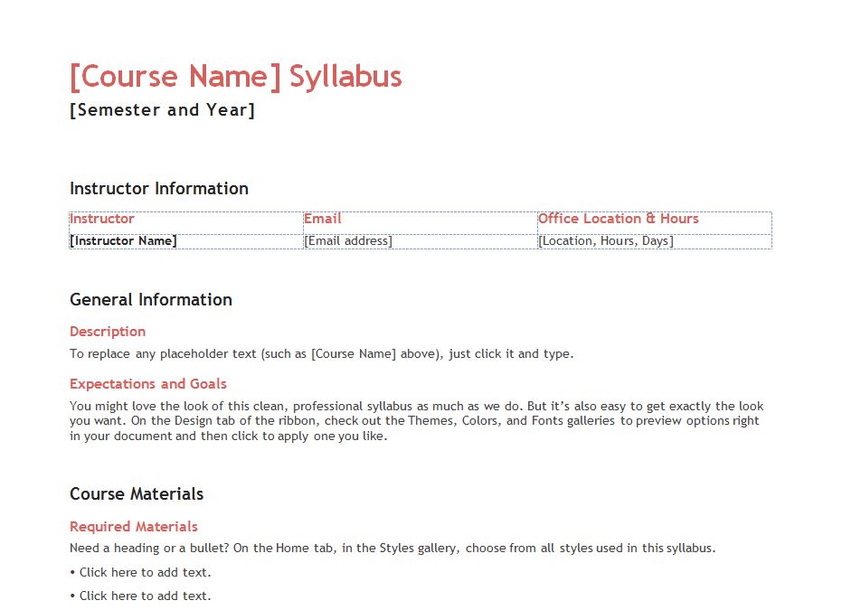 Teacher Syllabus Template Syllabus Templates for Teachers