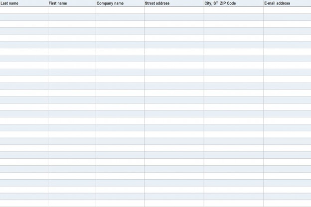 Address List Template | Address List Sheet