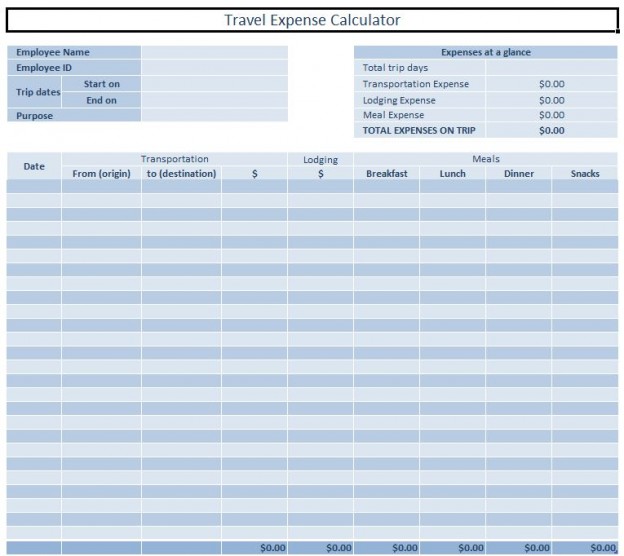 Business Travel Expense Log | Business Travel Expense Sheet