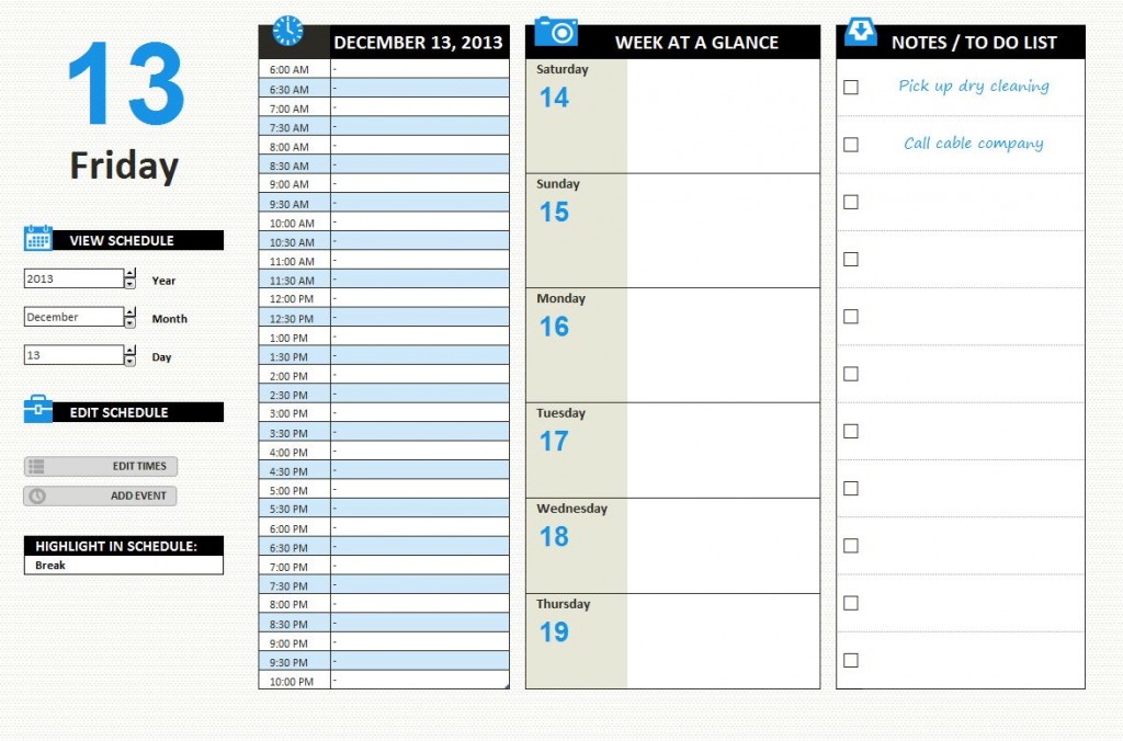 Daily Work Schedule Template Excel Free