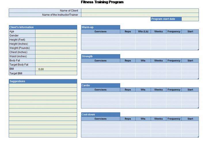 Exercise Planner Excel Template