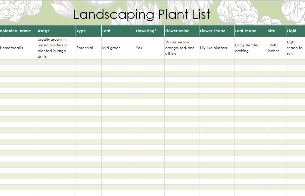 Free Landscaping Plants List
