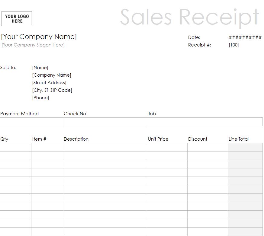 Free Printable Sales Receipt Worksheets