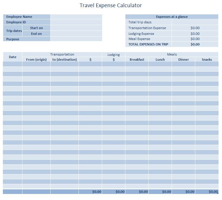 Free Travel Expense Log