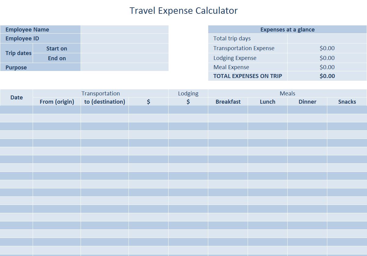 travel expense template excel