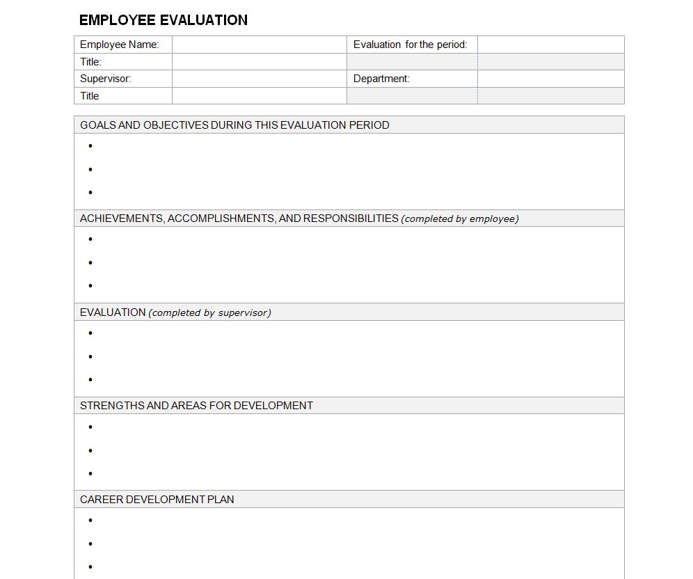 Free Employee Evaluation Template
